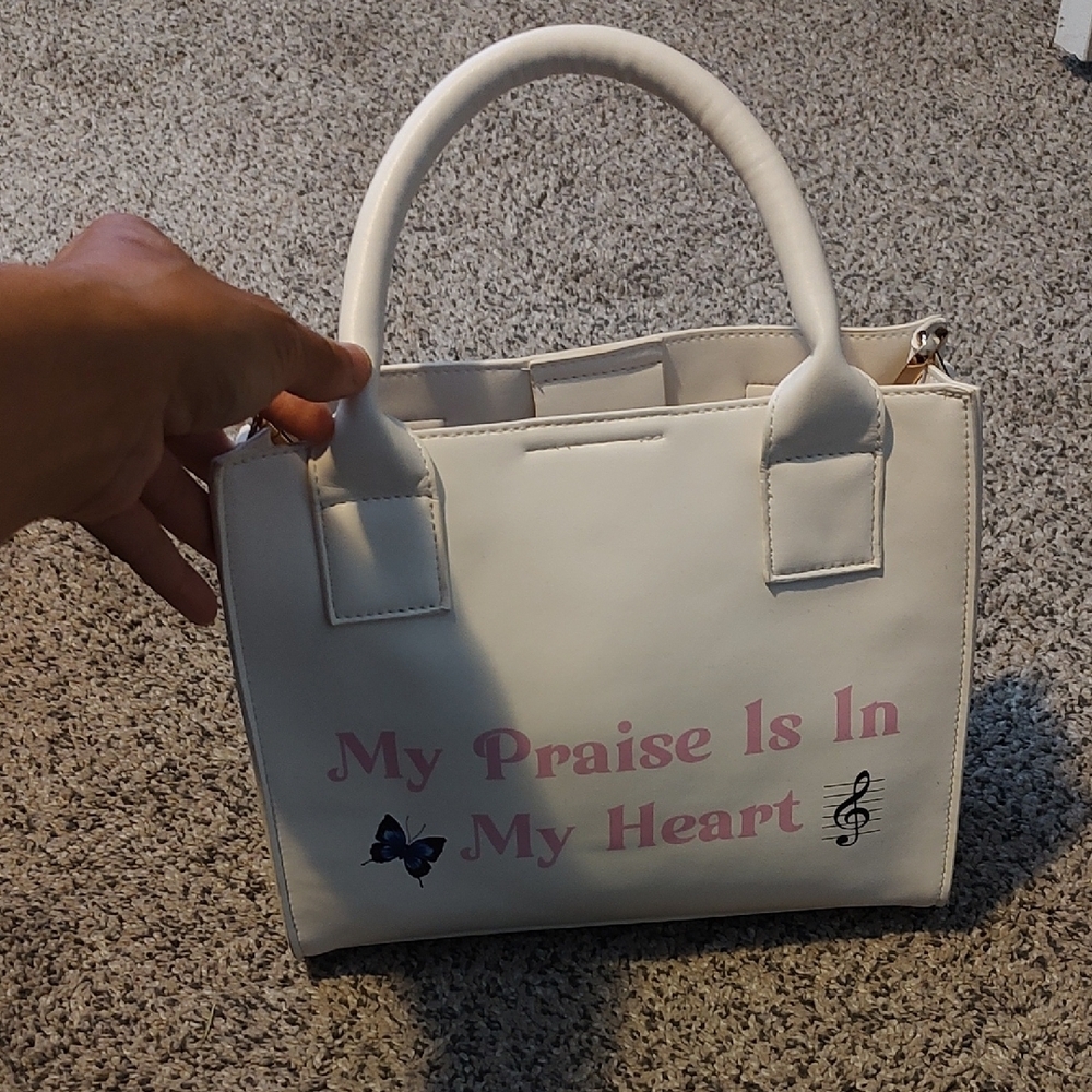 White Handbag with Inspirational Print